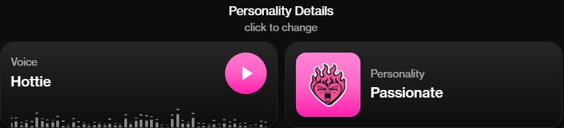 Actual OurDream creator screenshot showing Voice and Personality controls